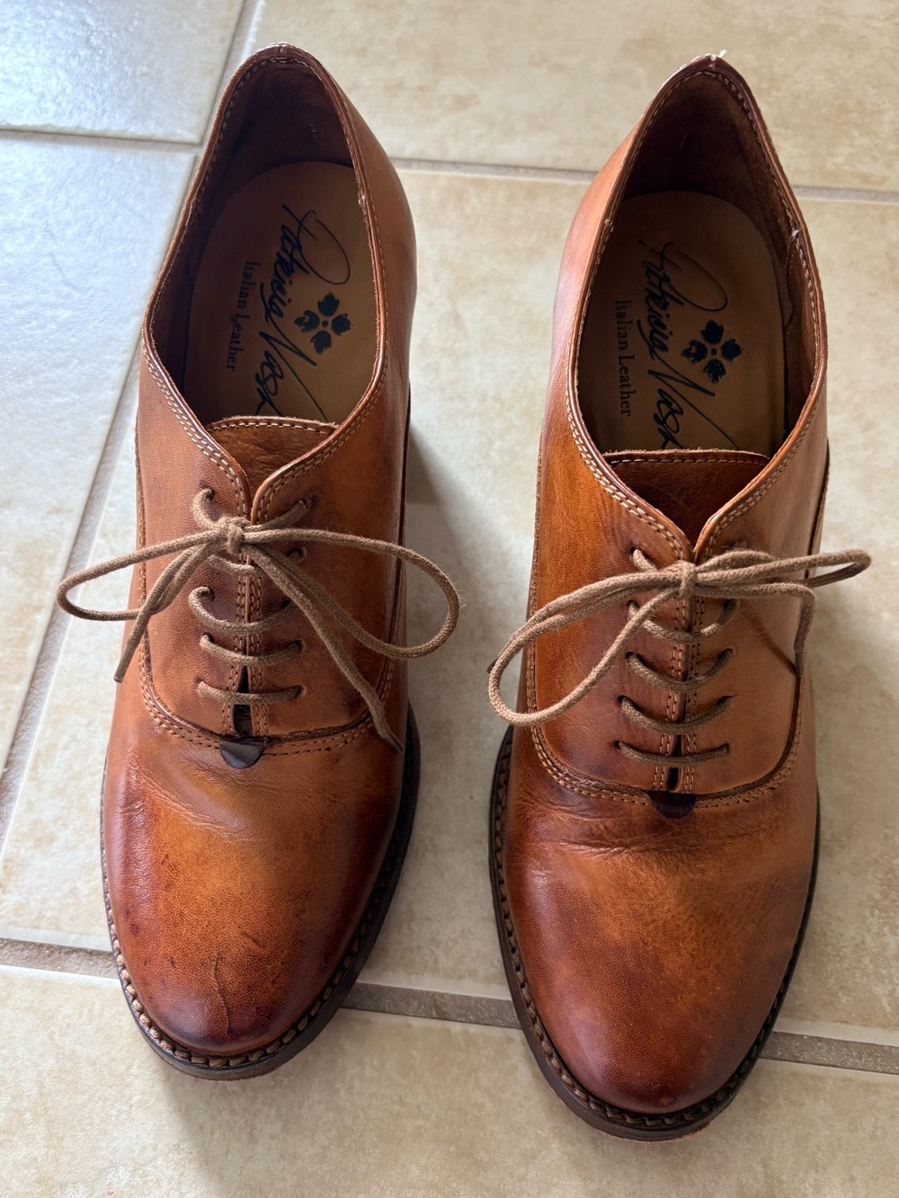 Patricia Nash Cognac Brown Leather Lace-Up Ankle Booties
